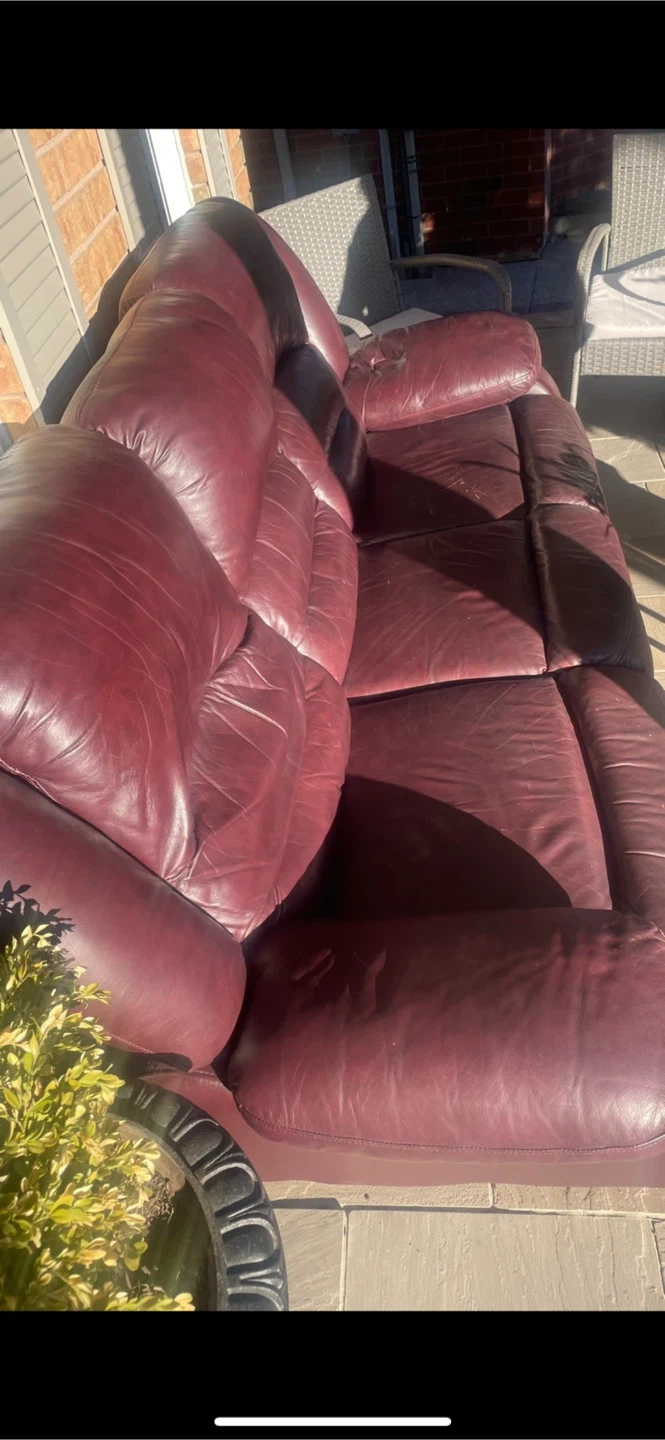 Burgundy Leather Three-Seater Sofa