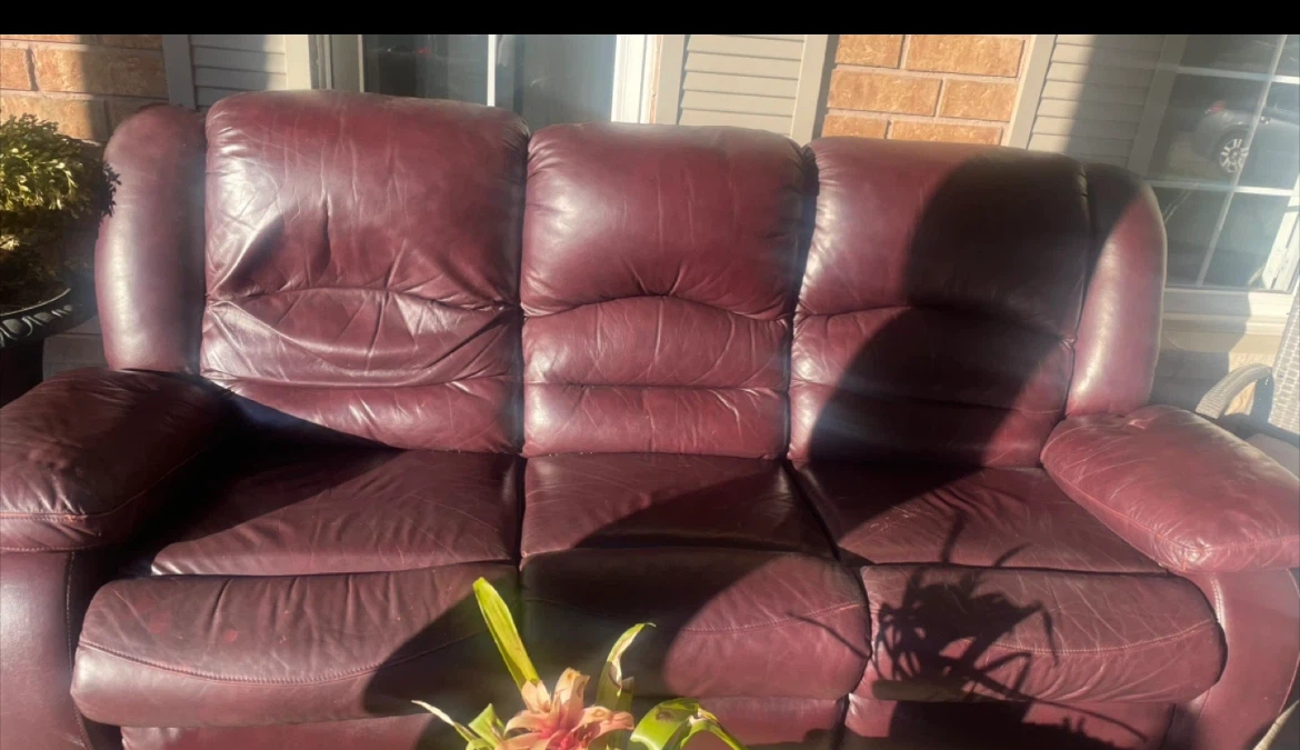 Burgundy Leather Three-Seater Sofa - photo 2