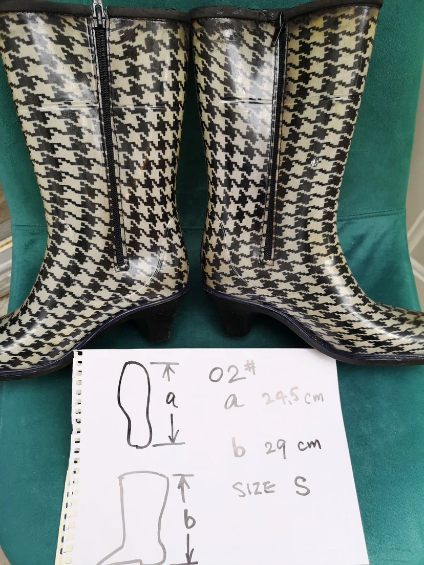 Hounds-tooth Pattern Rubber Boots Size S
