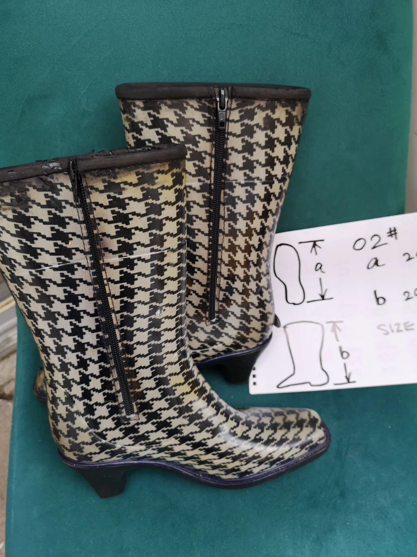 Hounds-tooth Pattern Rubber Boots Size S - photo 2