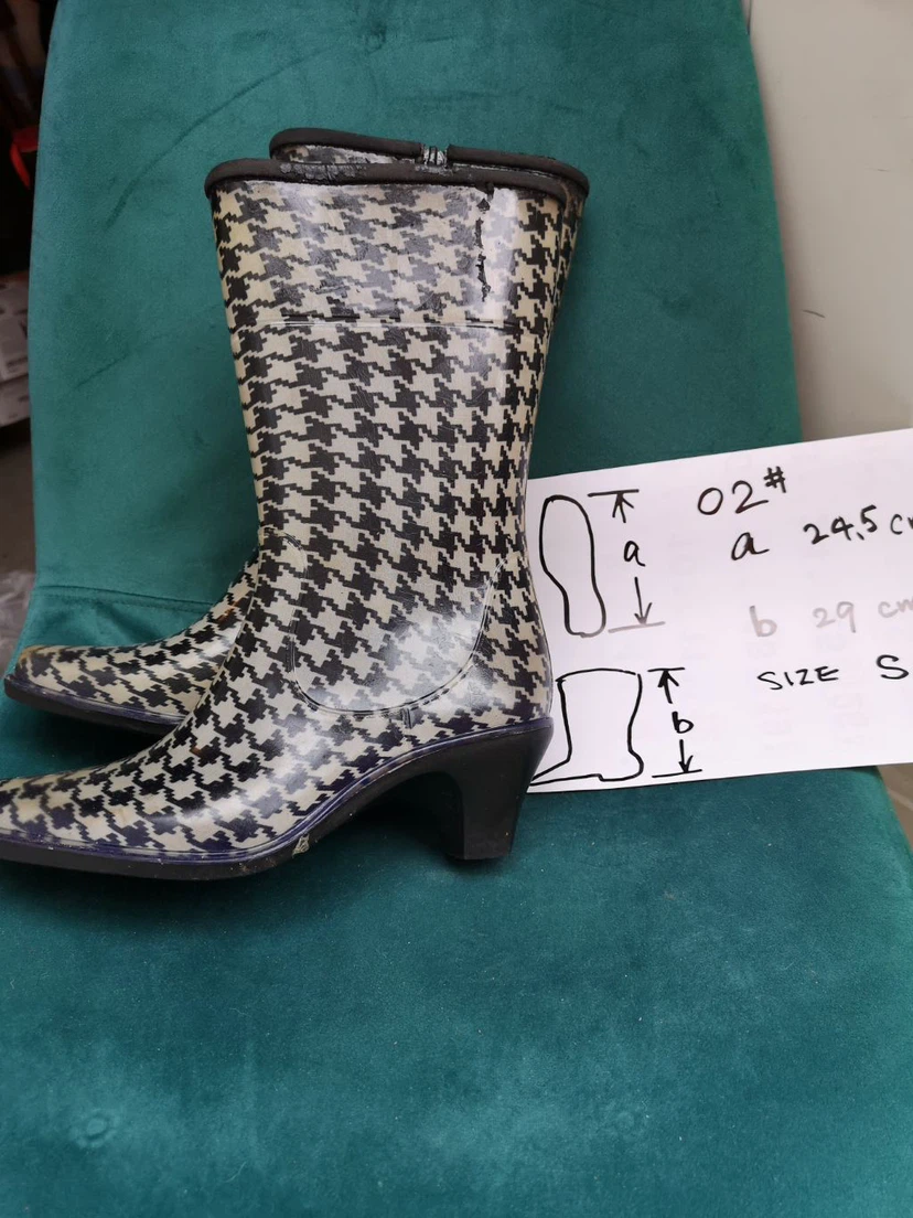 Hounds-tooth Pattern Rubber Boots Size S - photo 3