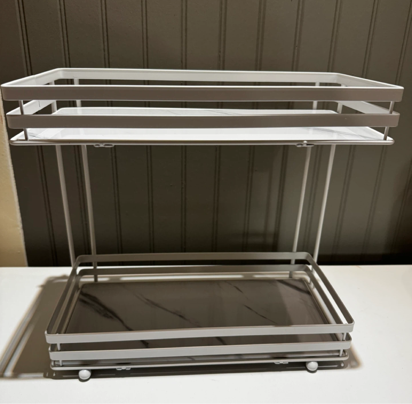 Two-tier white metal storage shelf - photo 2