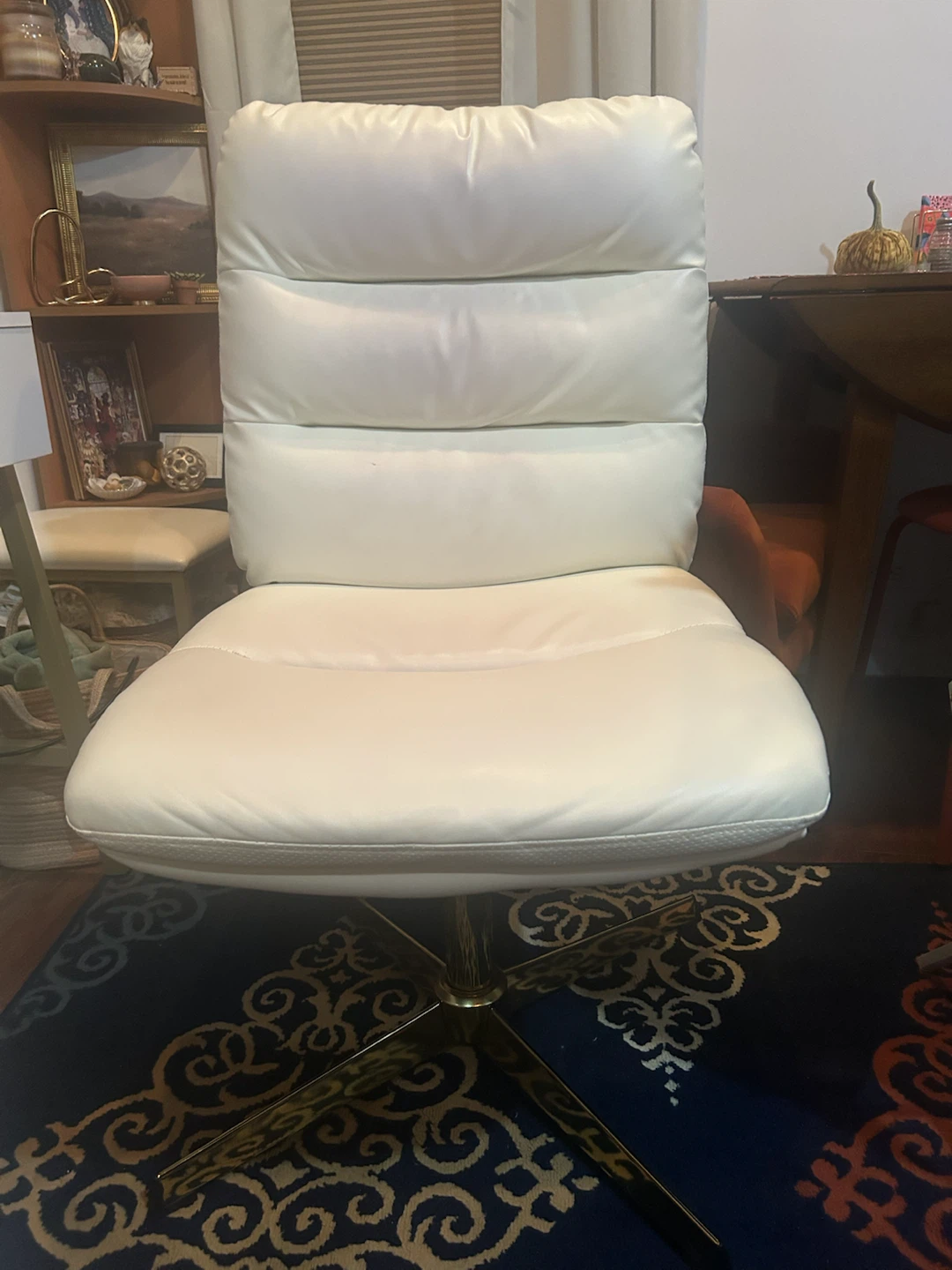 White Faux Leather Swivel Chair - photo 2