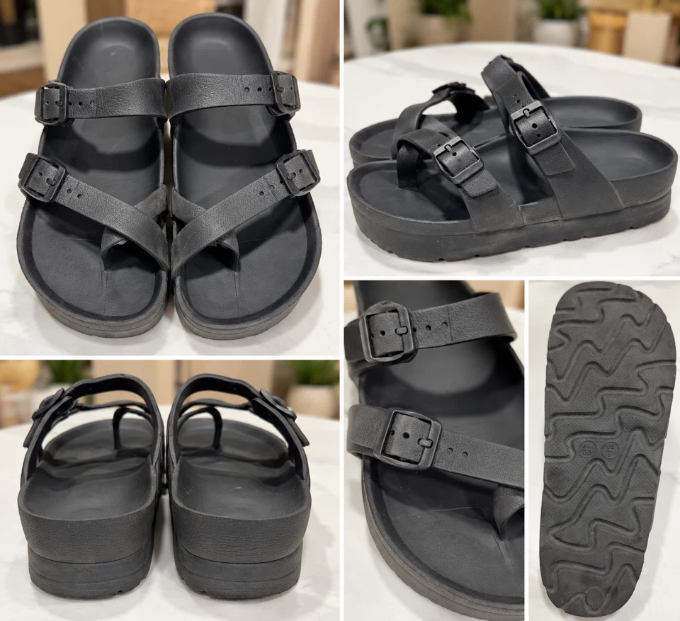 Black Buckle Toe-Loop Sandals Sz 7