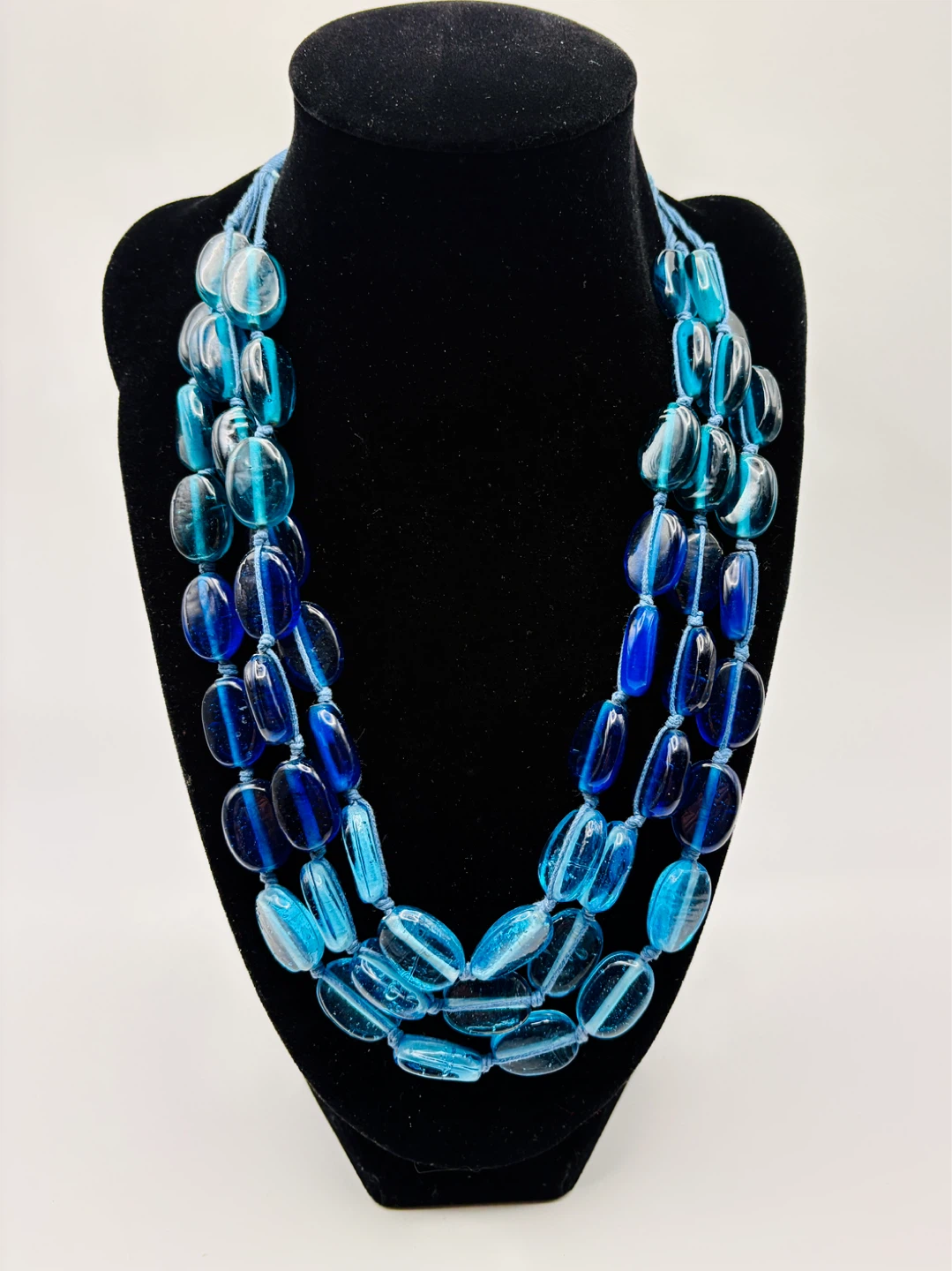Blue Multi-Strand Glass Bead Necklace