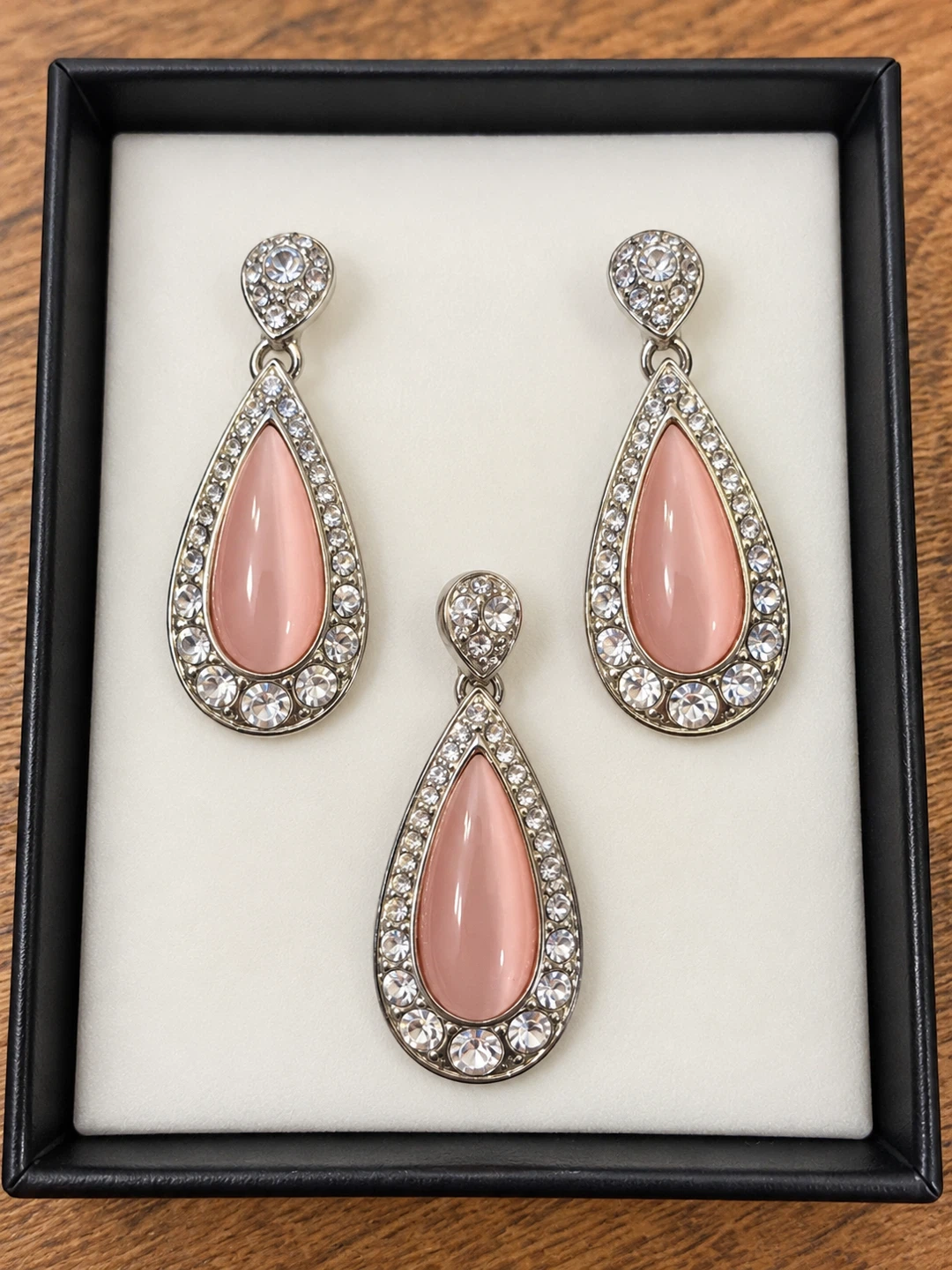 Pink Teardrop Earring and Pendant Set