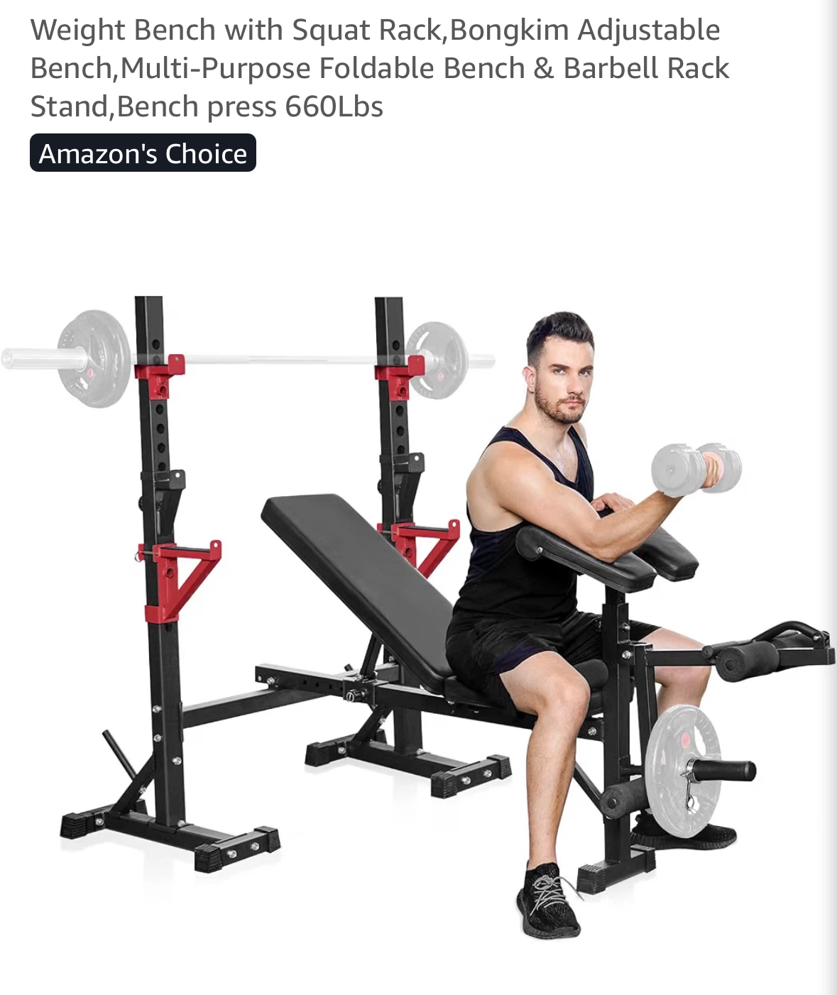 Bongkim Adjustable Weight Bench with Squat Rack