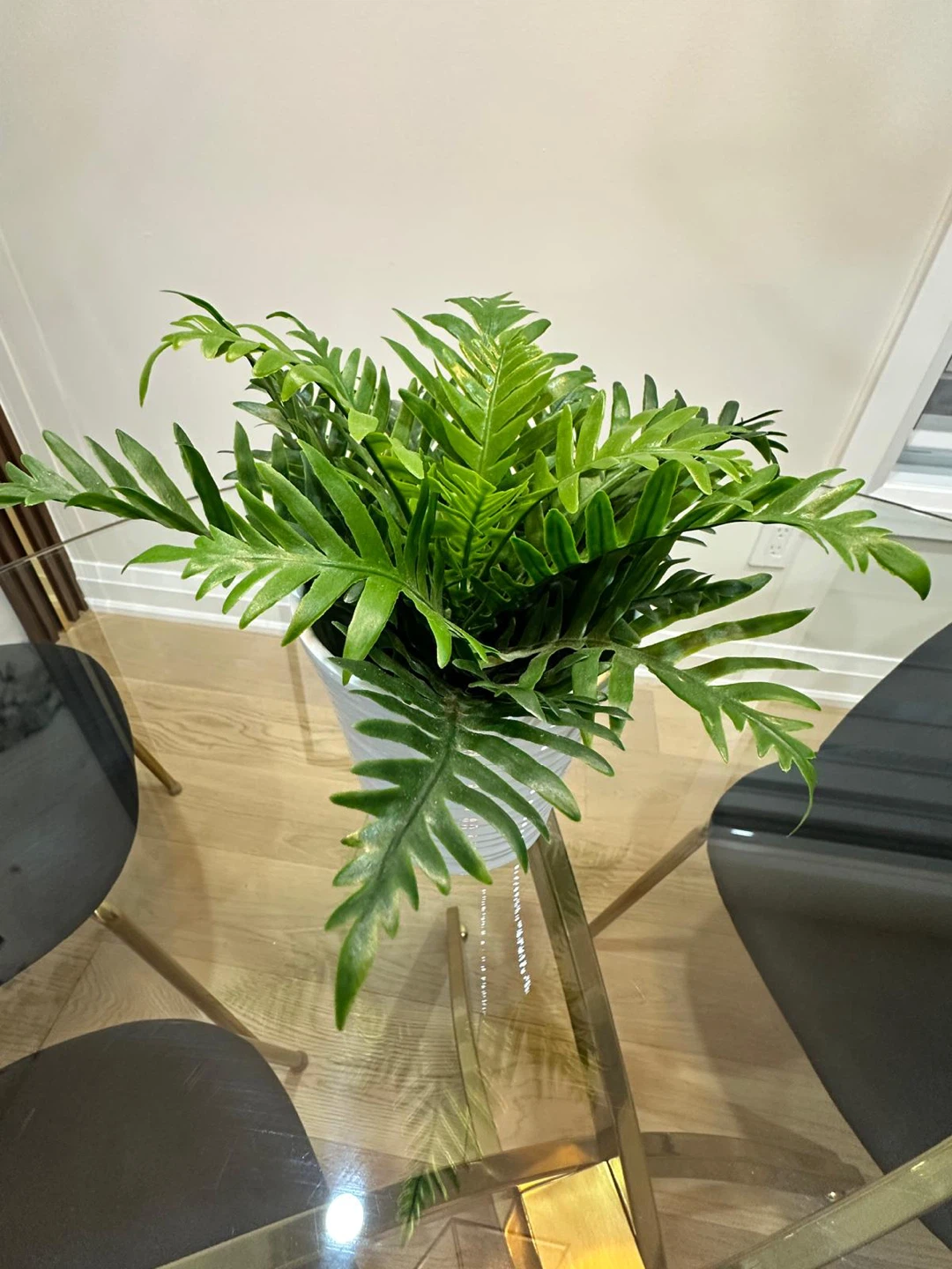 Artificial fern plant in white ribbed pot - photo 2