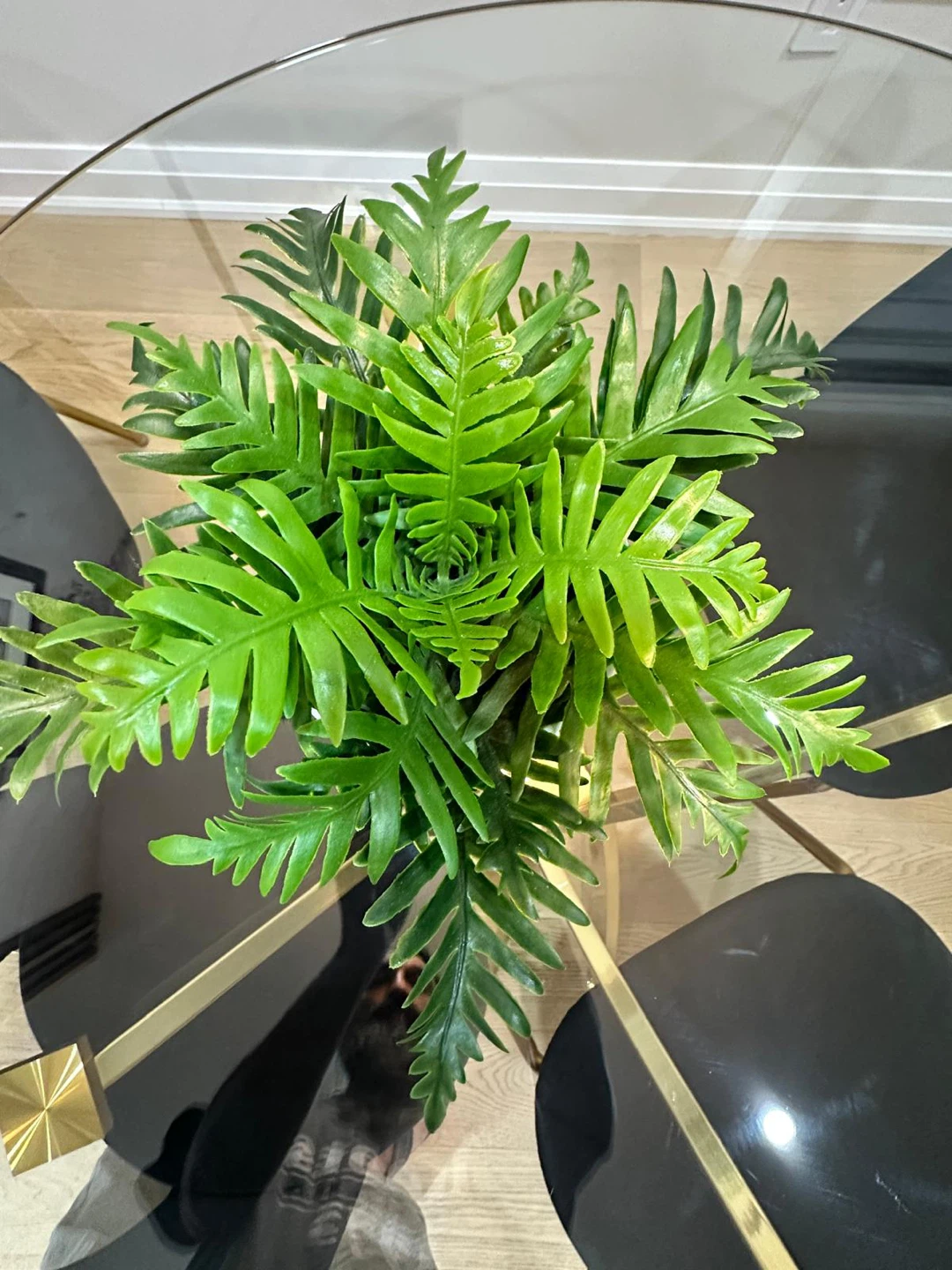 Artificial fern plant in white ribbed pot - photo 3