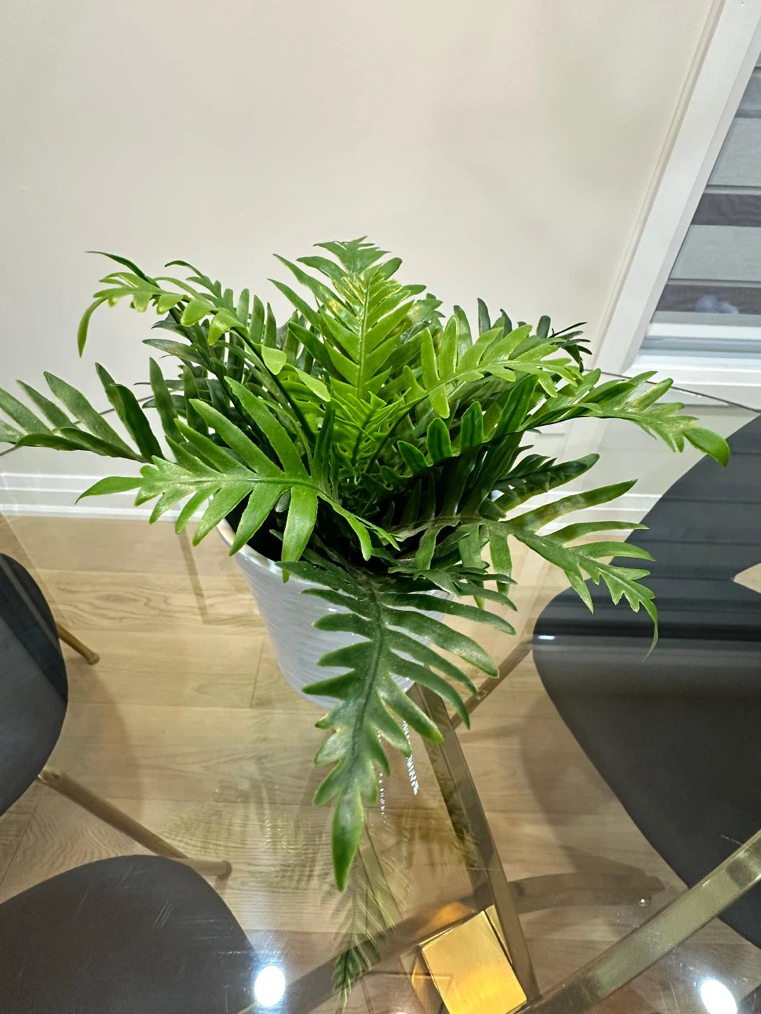 Artificial fern plant in white ribbed pot - photo 4