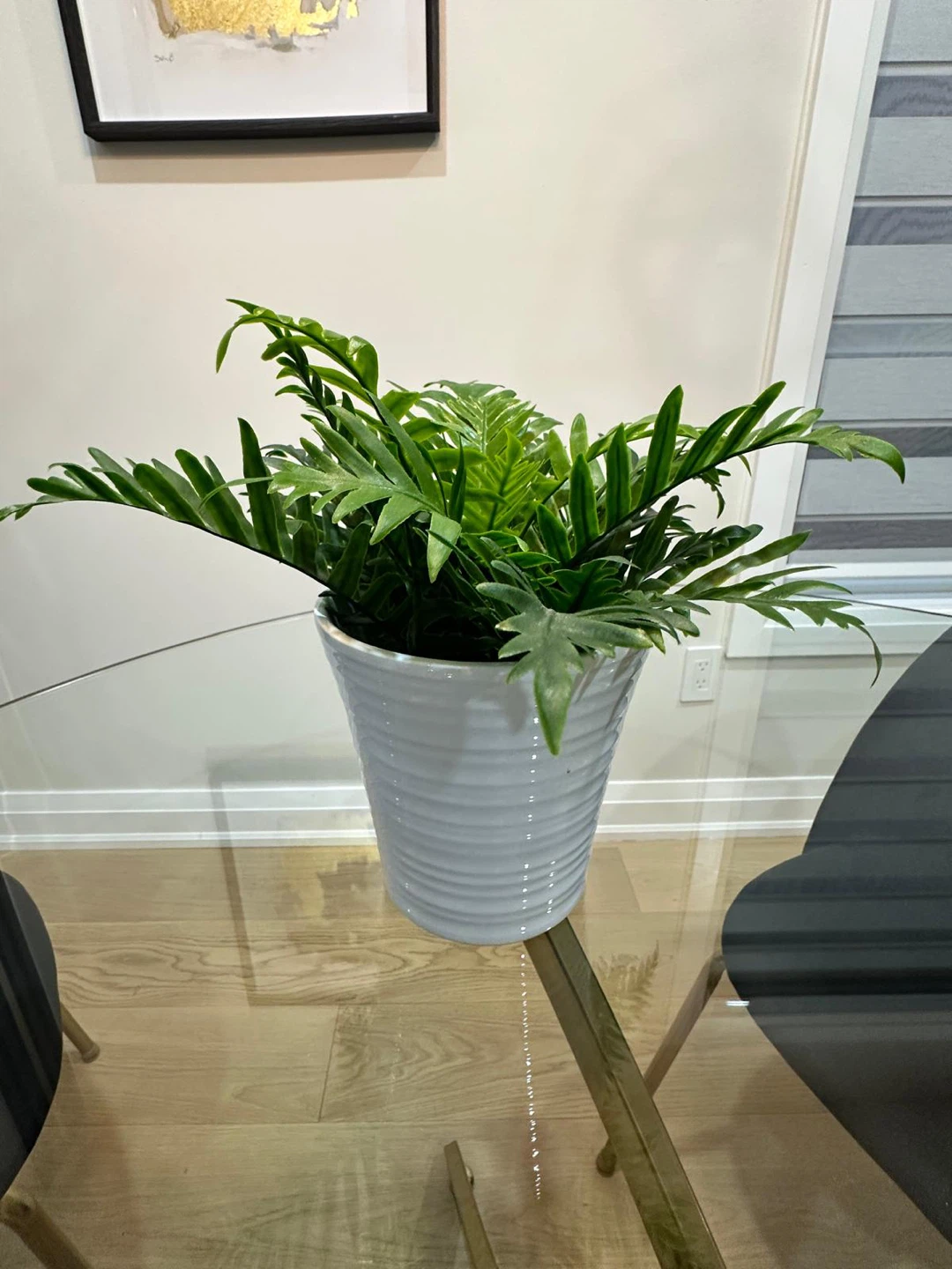 Artificial fern plant in white ribbed pot - photo 5
