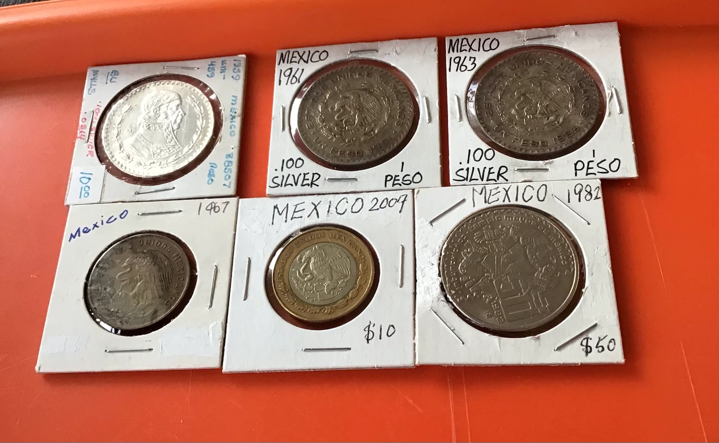 Set of 6 Vintage Mexican Coins