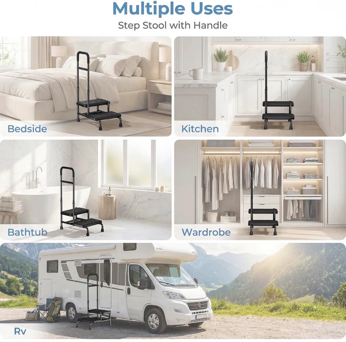 2 Step Stool with 2 Handles for Elderly,Bed Stools