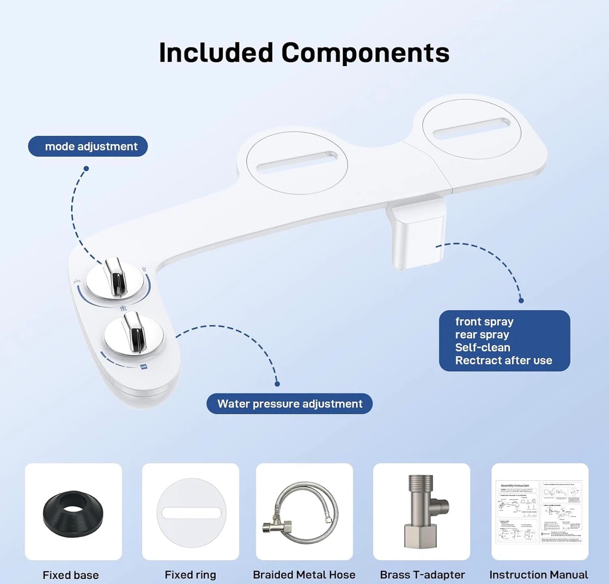 Bidets Attachment for Toilet, Self-Cleaning Dual Nozzle