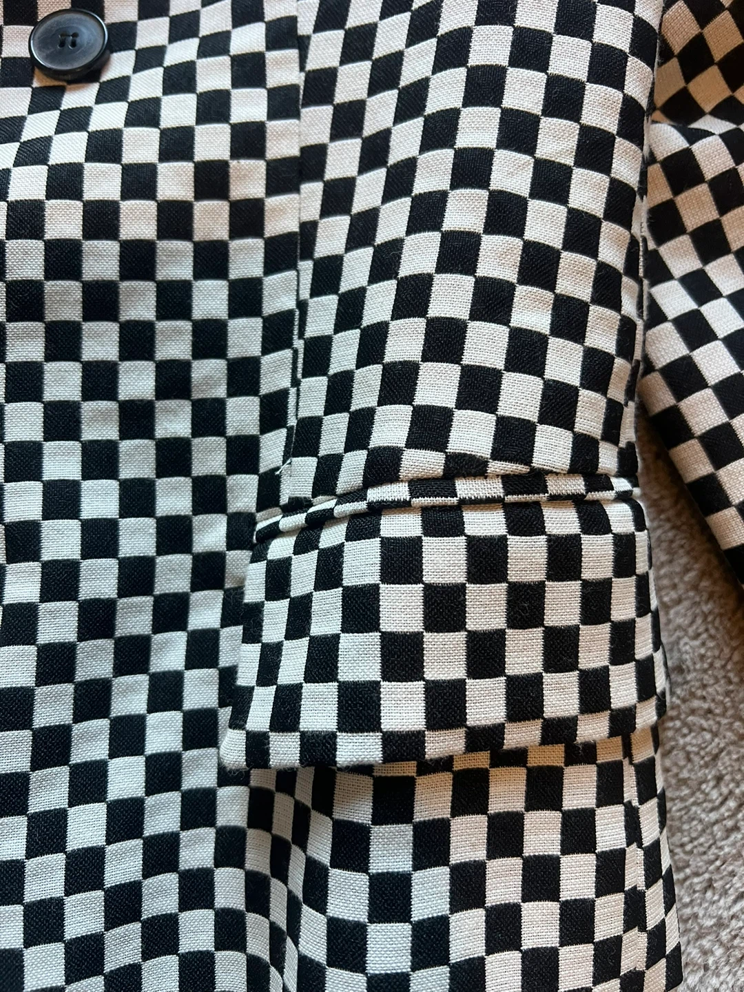 Zara Black and White Checkered Double-Breasted Blazer - photo 3