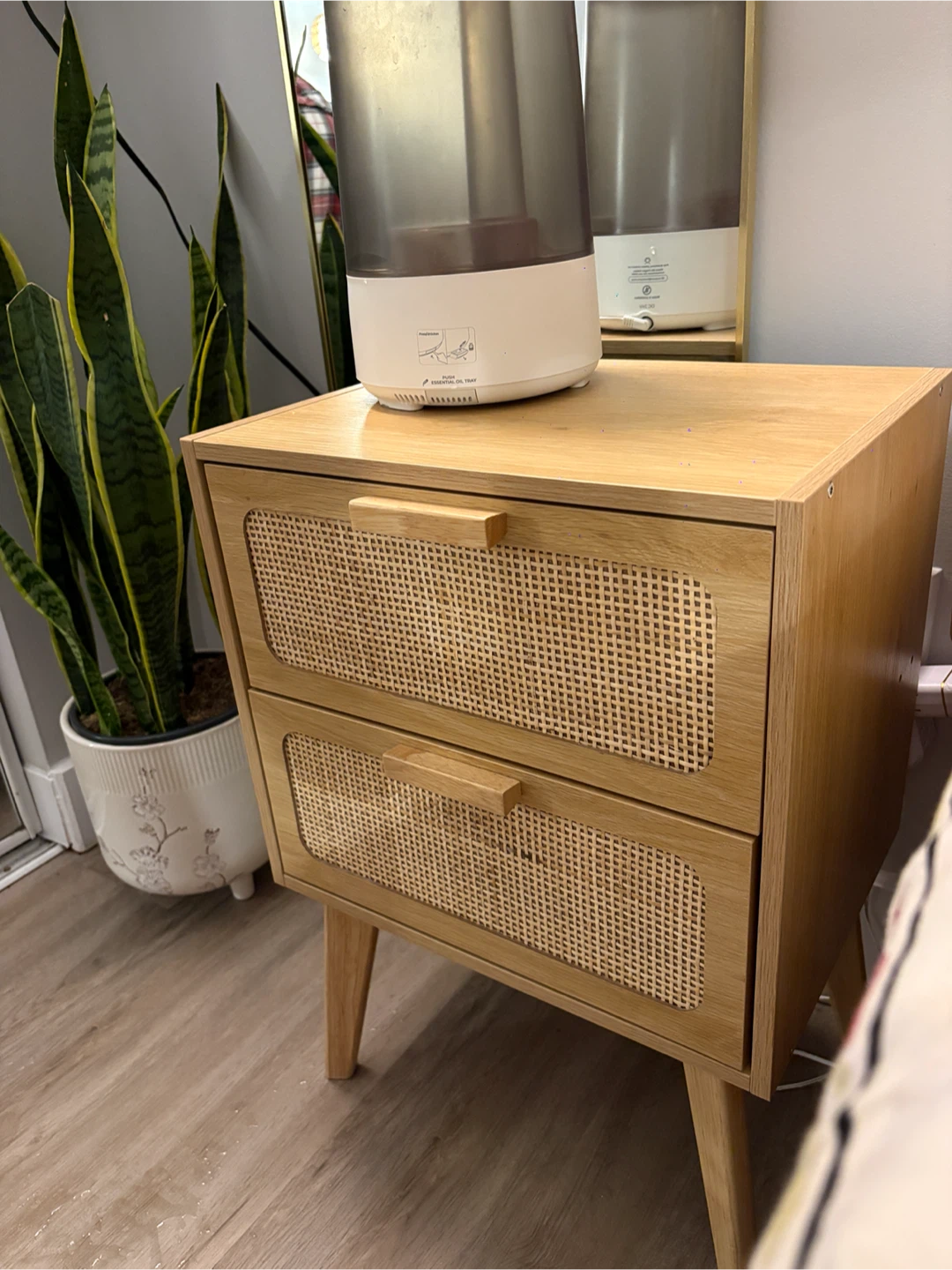 Rattan and Wood Nightstand