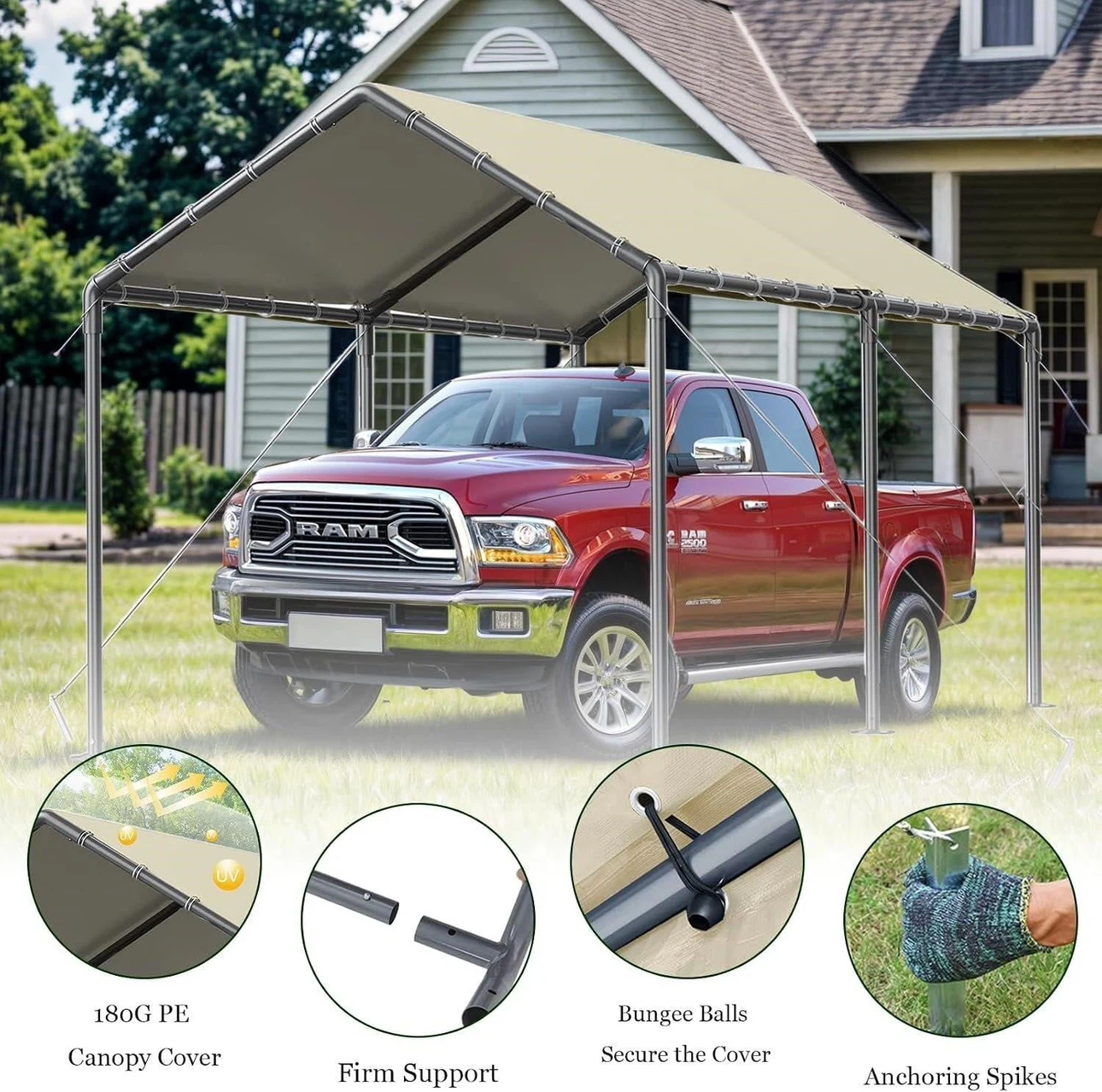 10ft x 20ft Portable Carport Canopy - photo 4