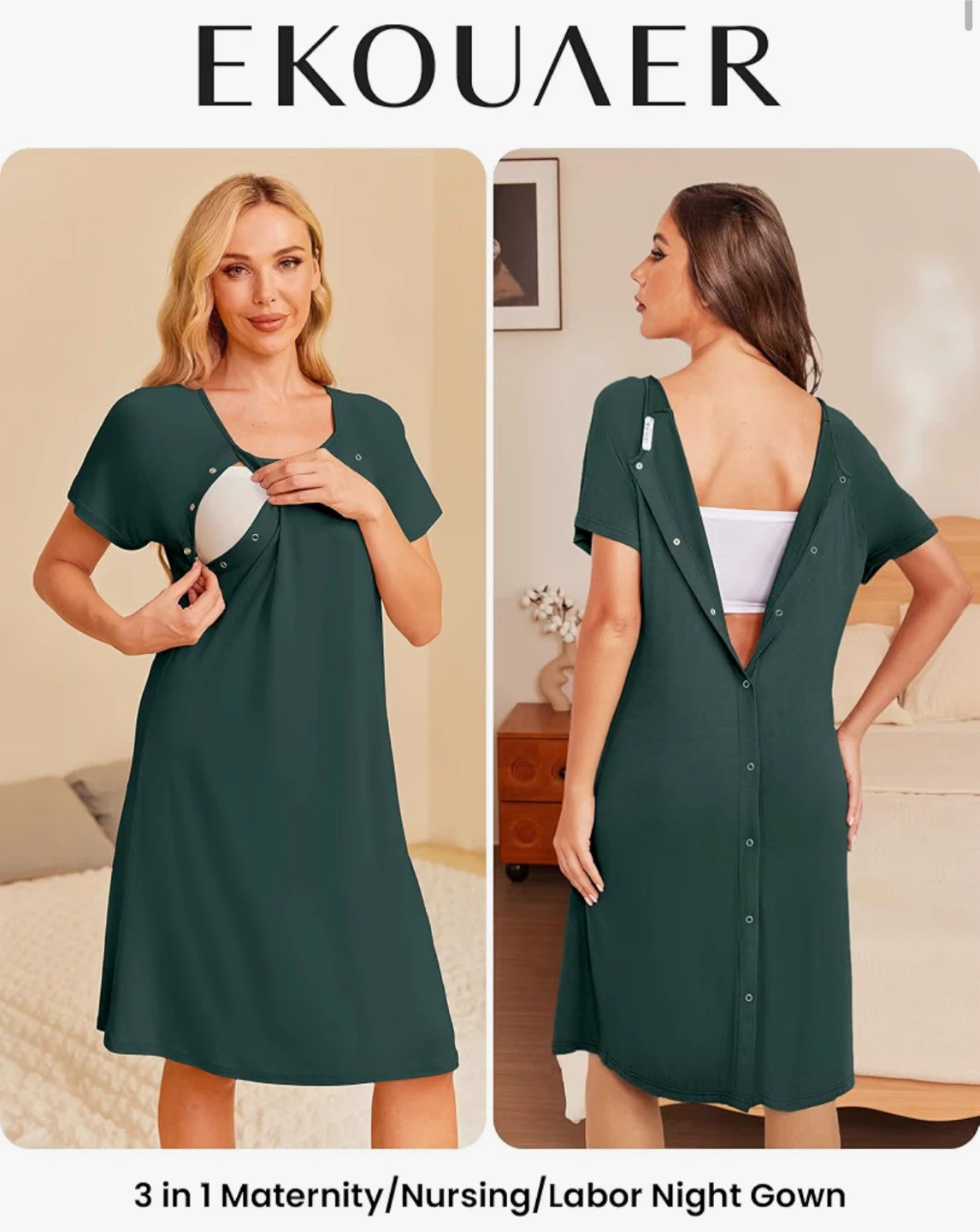 Ekouaer 3-in-1 Maternity Nursing Labor Night Gown 3 nightgowns - photo 2