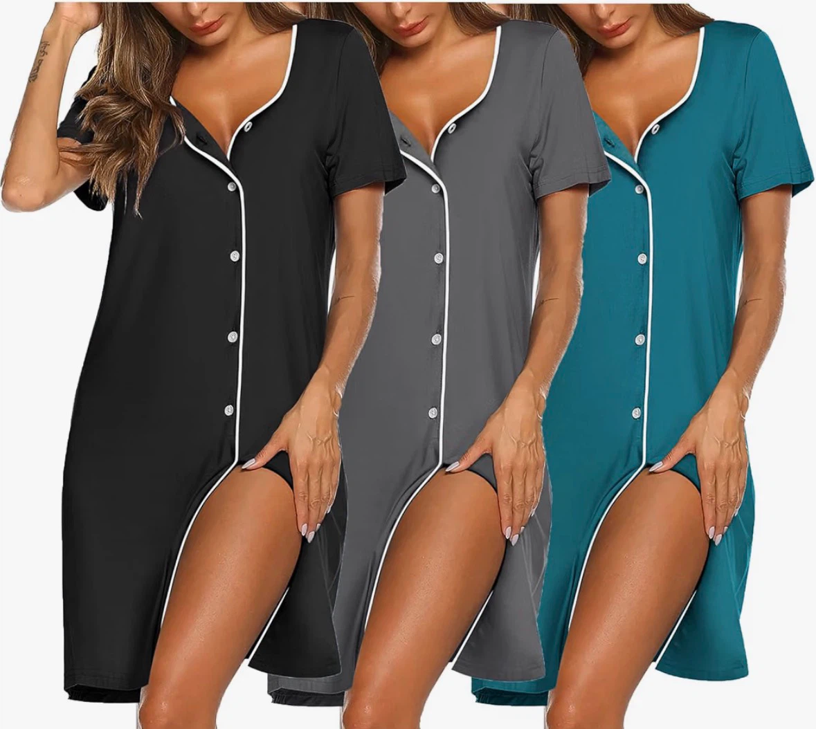 Ekouaer 3-in-1 Maternity Nursing Labor Night Gown 3 nightgowns - photo 3