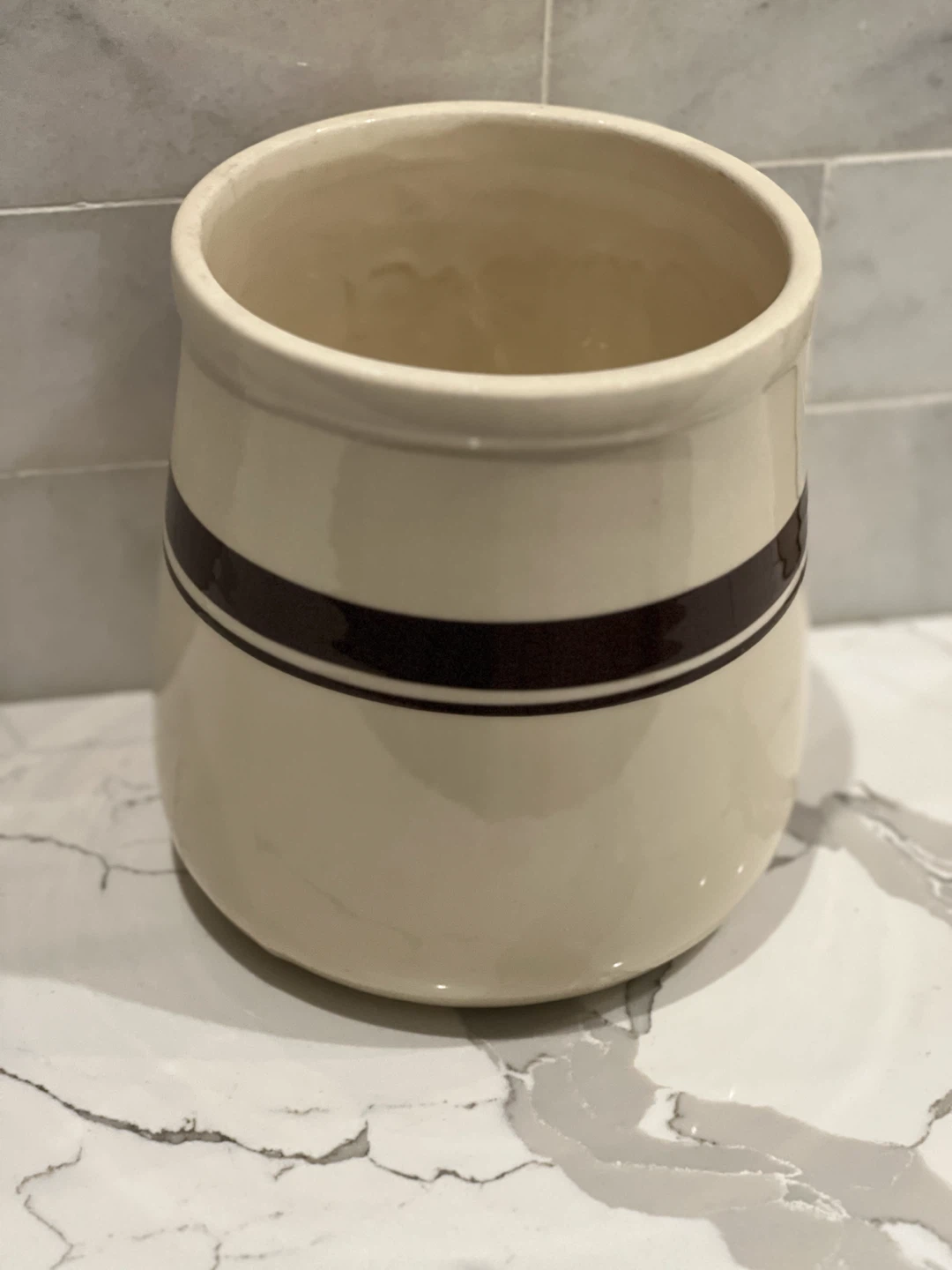 Vintage McCoy Pottery Cream & Brown Banded Stoneware Crock - photo 2