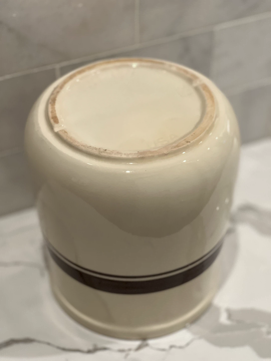 Vintage McCoy Pottery Cream & Brown Banded Stoneware Crock - photo 4