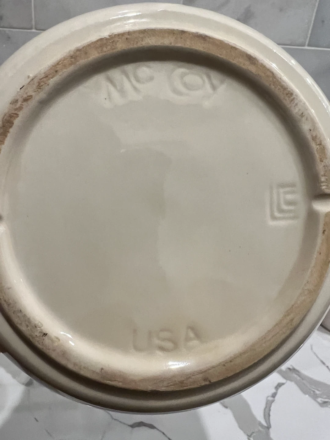 Vintage McCoy Pottery Cream & Brown Banded Stoneware Crock - photo 5
