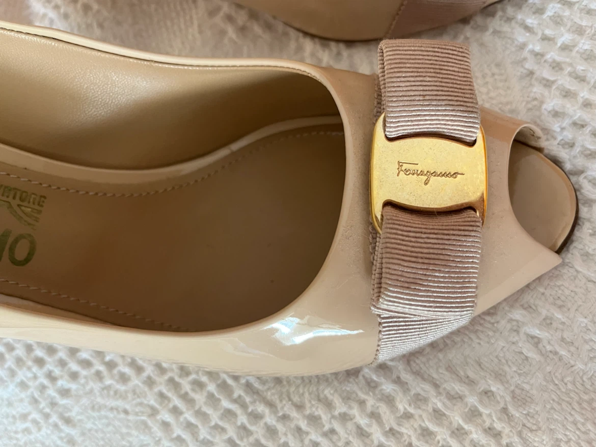 Salvatore Ferragamo Patent Leather Peep Toe Heels - photo 2