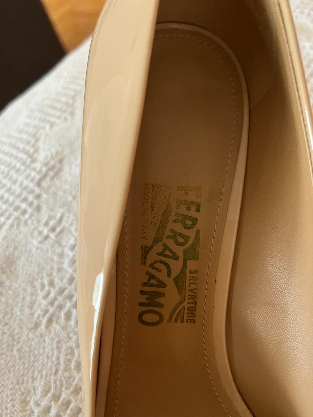 Salvatore Ferragamo Patent Leather Peep Toe Heels - photo 3