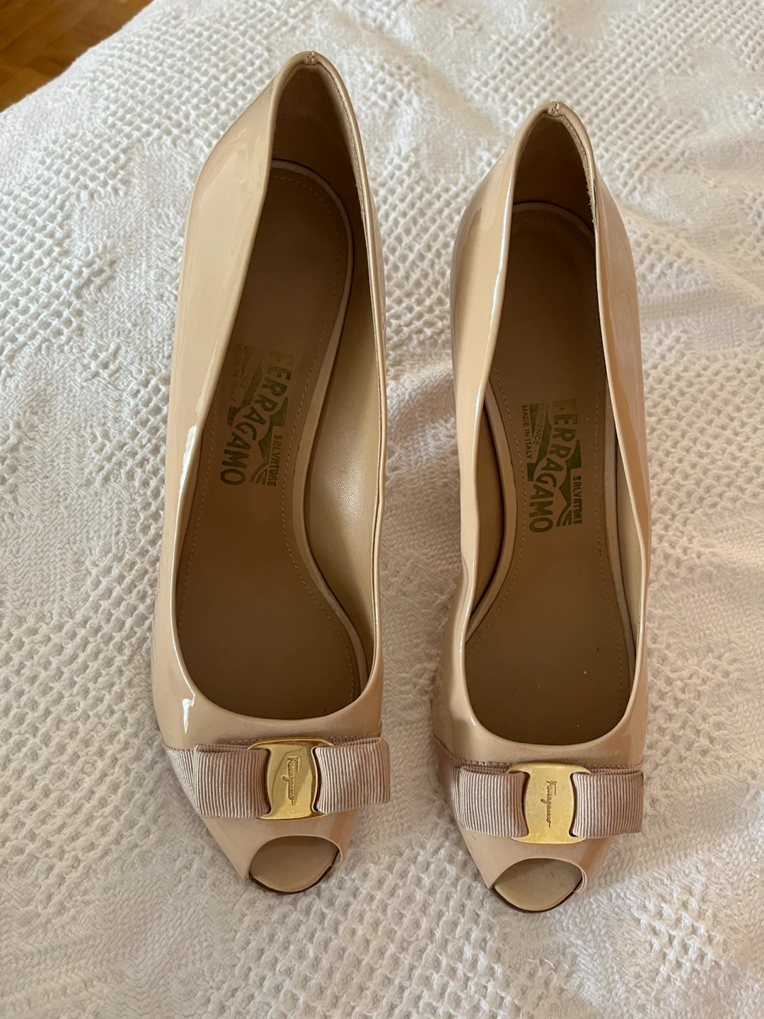 Salvatore Ferragamo Patent Leather Peep Toe Heels - photo 4