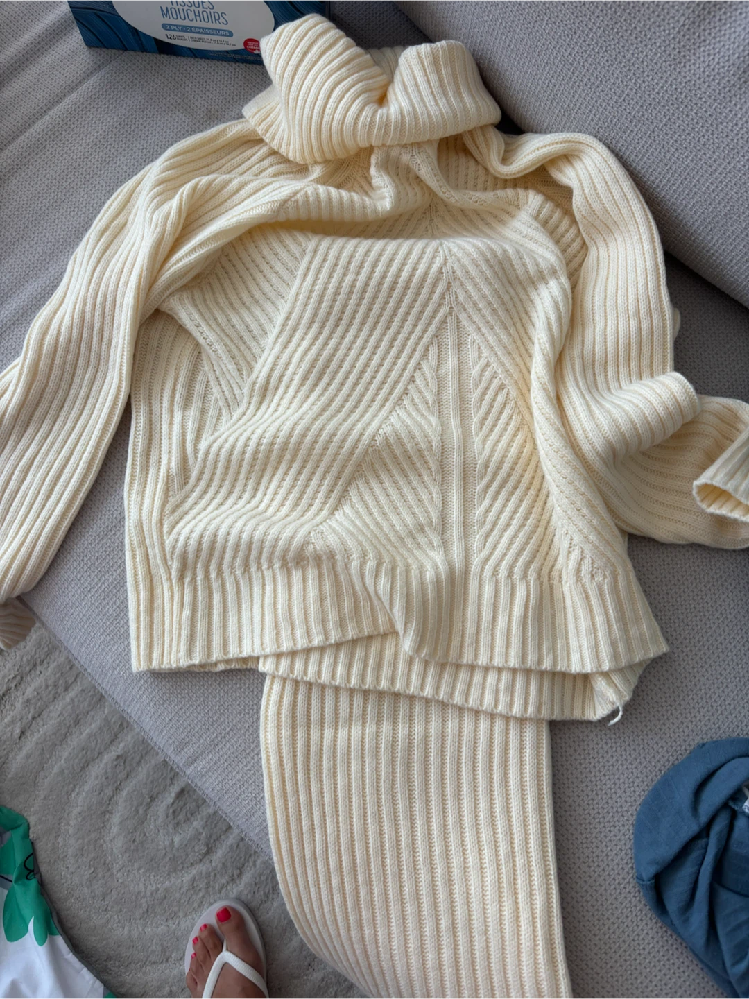 Cream Ribbed Knit Two-Piece Set - photo 2