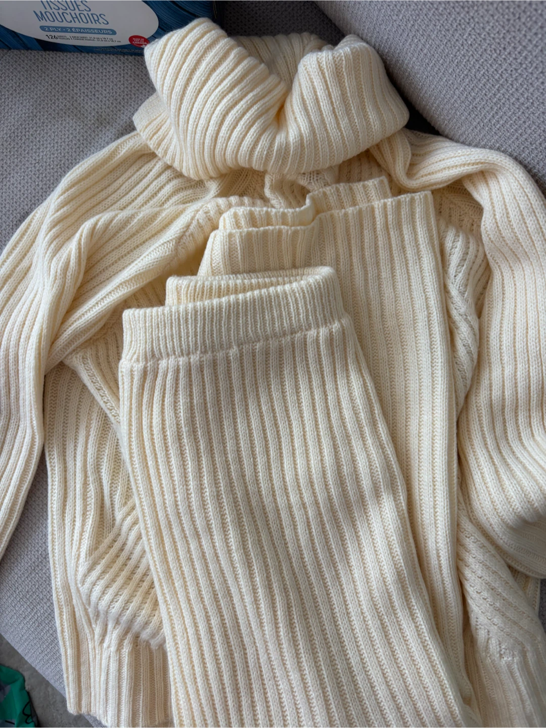 Cream Ribbed Knit Two-Piece Set - photo 3