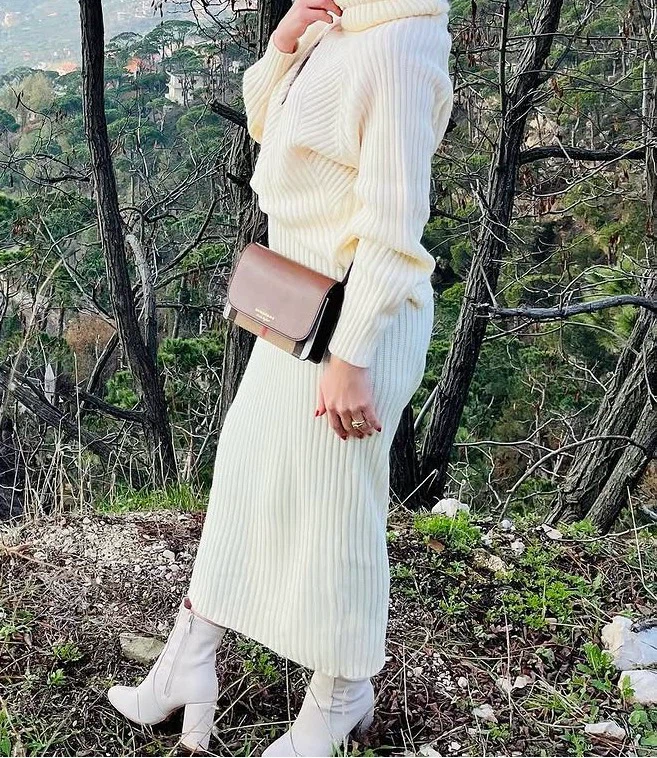 Cream Ribbed Knit Two-Piece Set