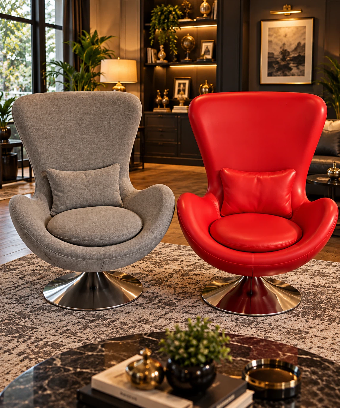 Pair of Modern Egg-Style Swivel Chairs