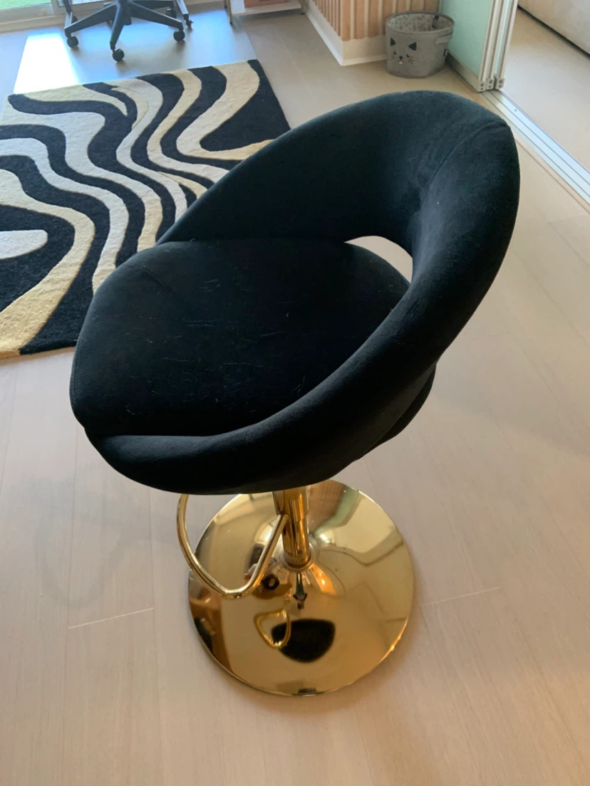 Set of 2 Black Velvet Bar Stools with Gold Base