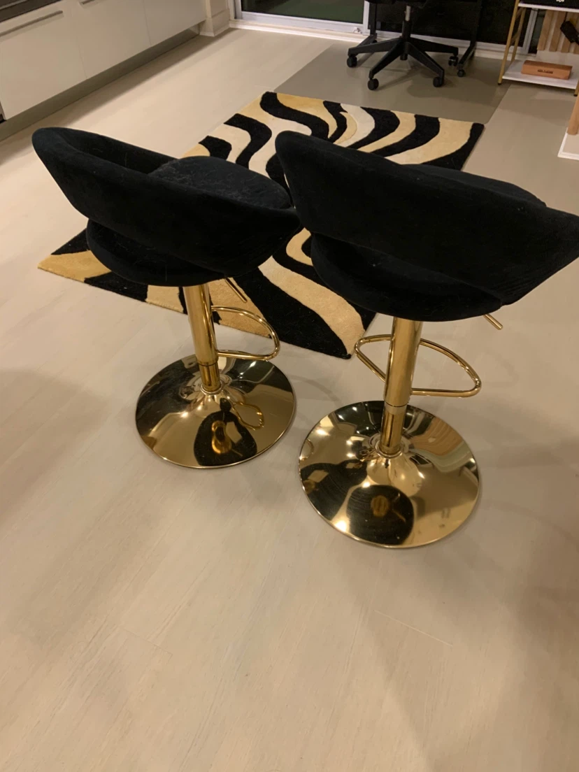 Set of 2 Black Velvet Bar Stools with Gold Base - photo 2