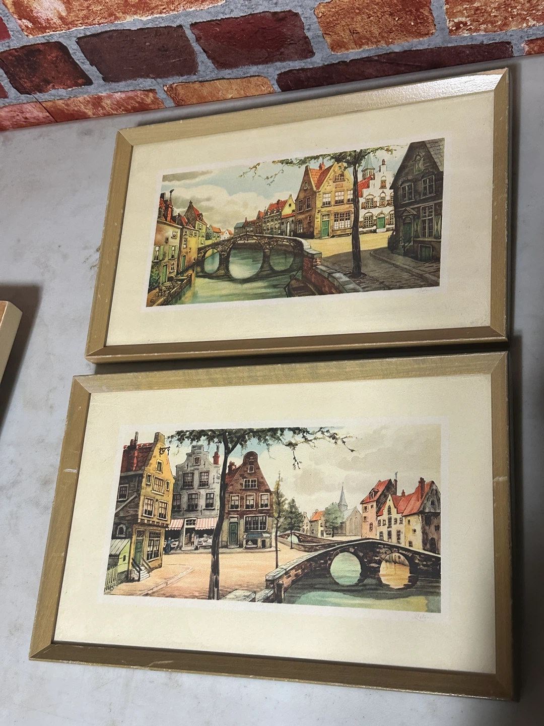 Set of Two Vintage European Canal Scene Prints