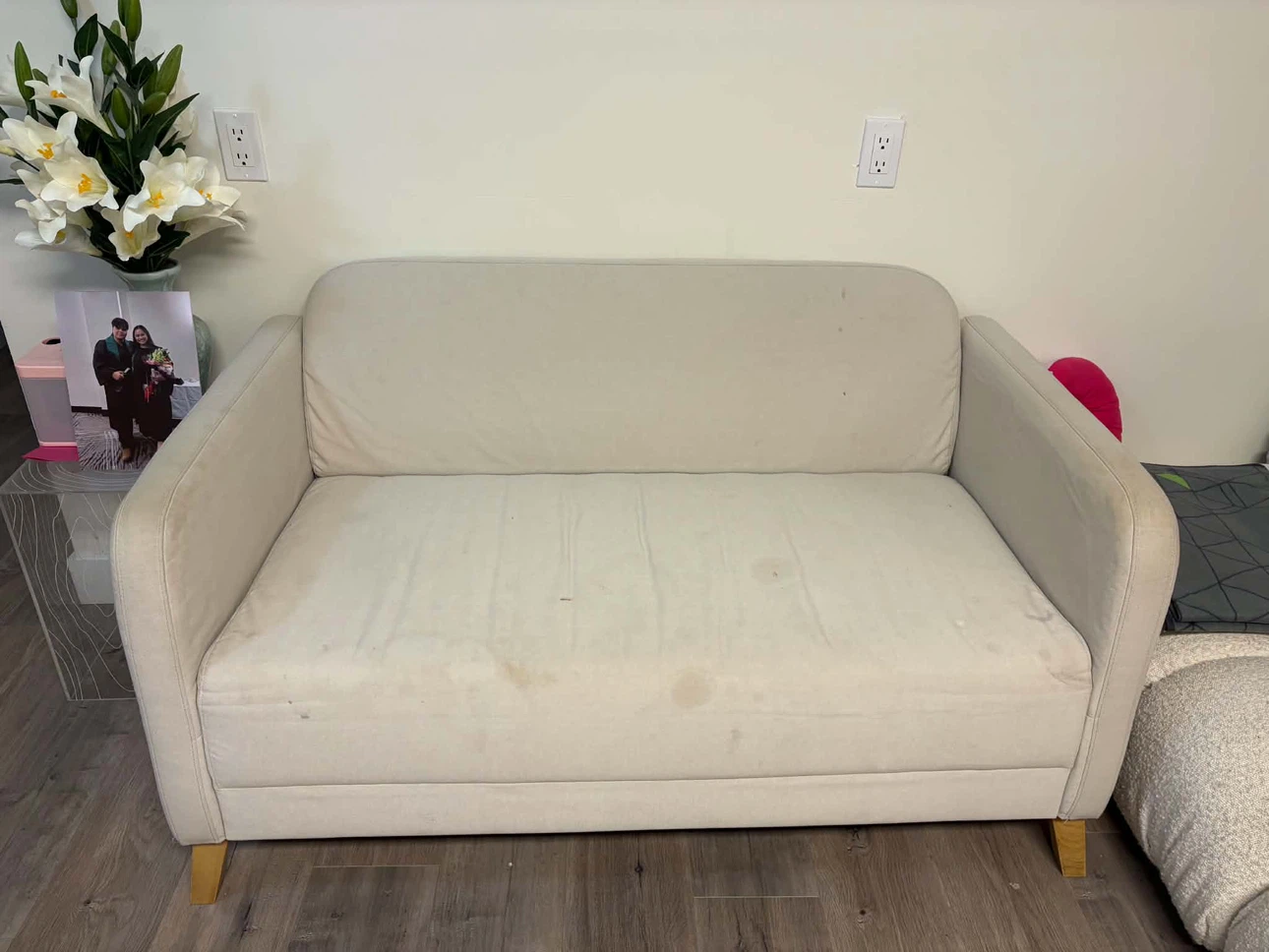 Beige Two-Seater Loveseat Sofa
