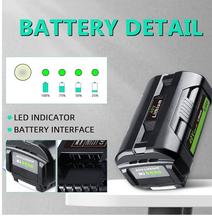 Replacement 40V 6.0Ah Lithium Battery for Ryobi - photo 3