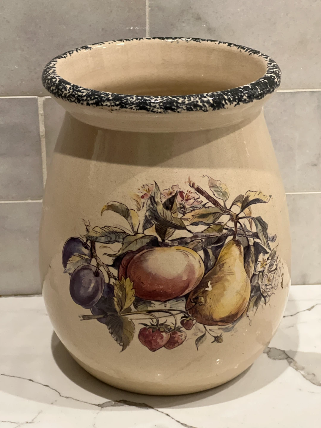 1995 Casey Pottery Handcrafted Fruit Stoneware Utensil Holder