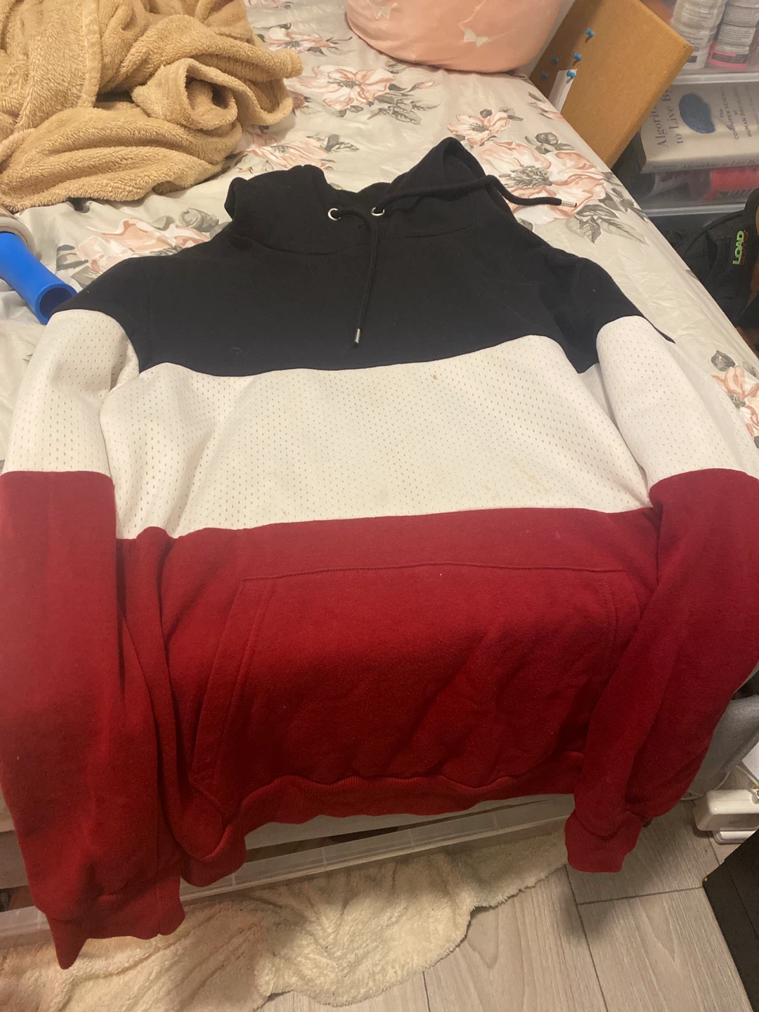 Black, White, and Red Colour-Block Hoodie