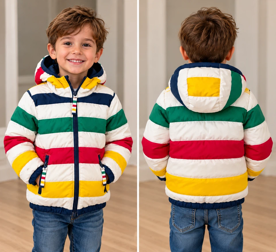 Hudson's Bay Striped Down Kids Puffer Jacket Sz 4
