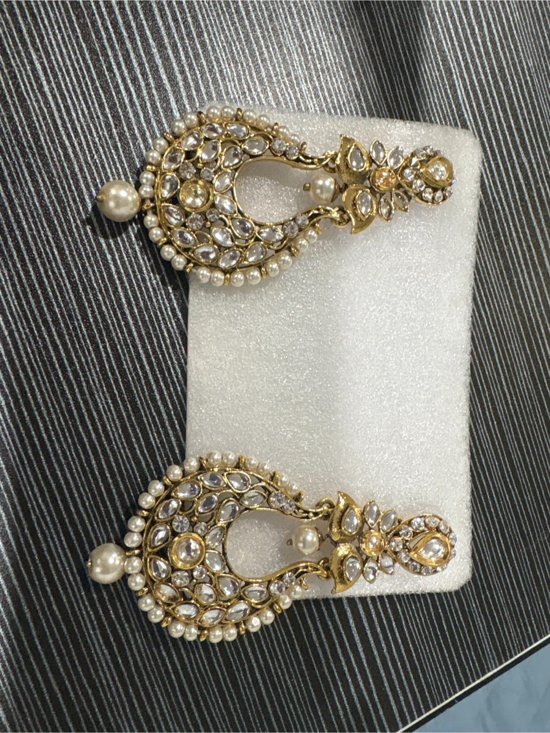 Gold-tone Kundan and Pearl Earrings