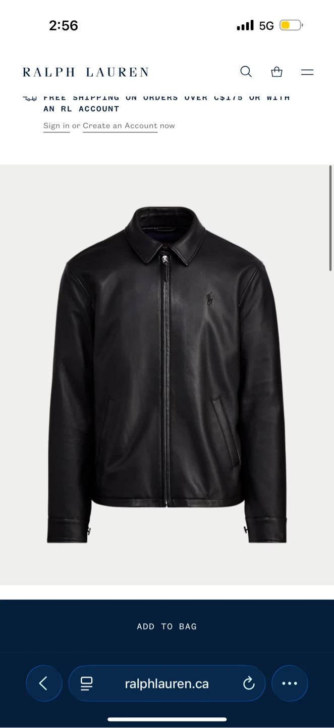 Men Ralph Lauren Leather Jacket Large