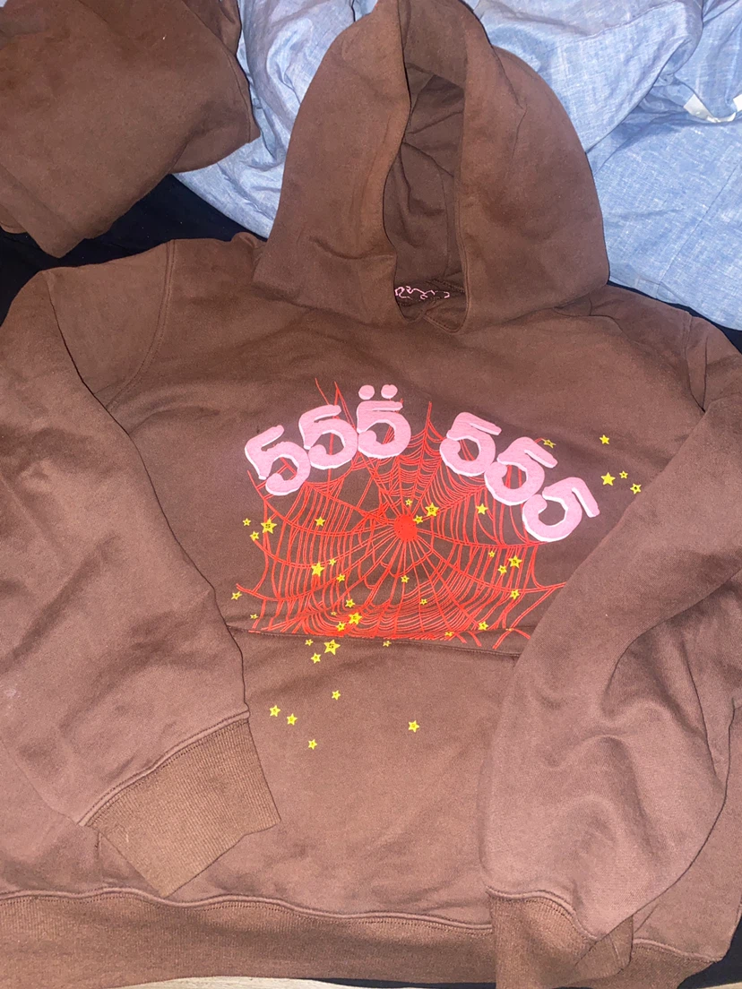 555 555 spider Brown Hoodie and Sweatpants Set