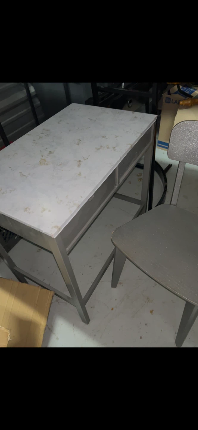 Small Marble-Look Desk with sparkling chair
