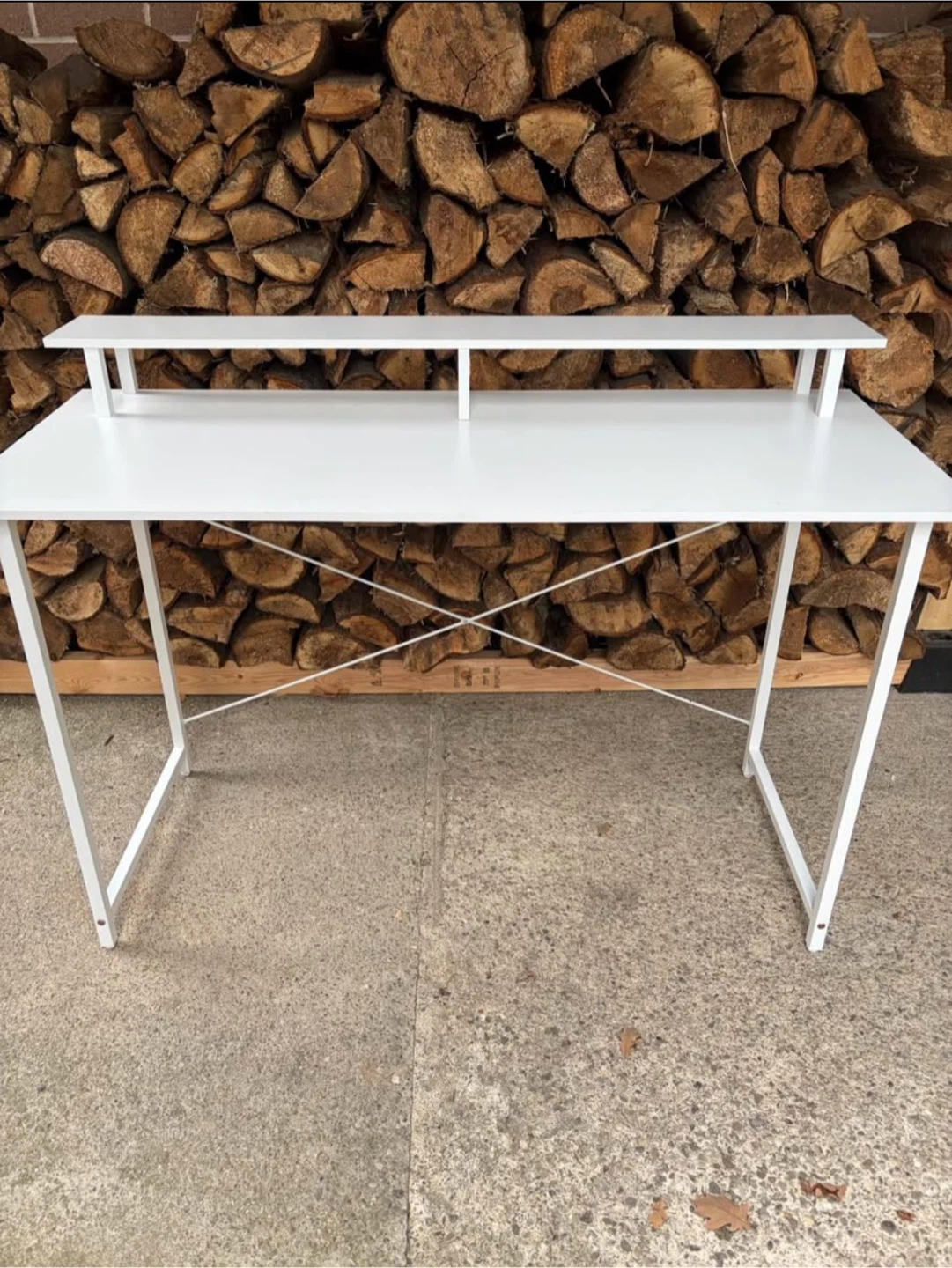 White Minimalist Desk with Monitor Shelf