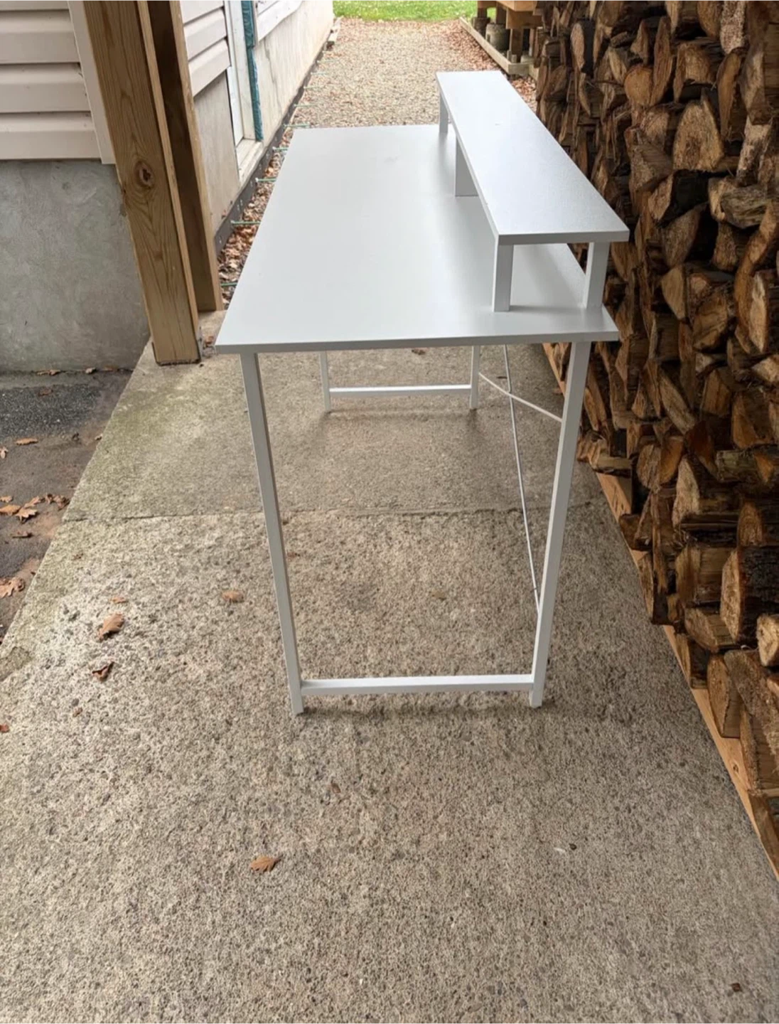 White Minimalist Desk with Monitor Shelf - photo 2
