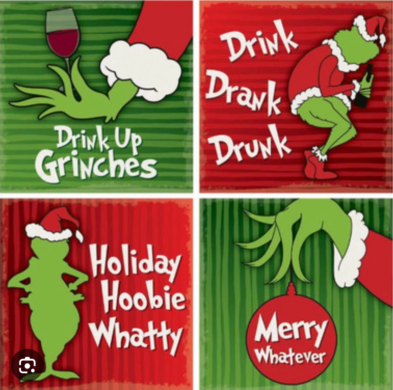 Set of 4 Grinch Holiday  ceramic coasters