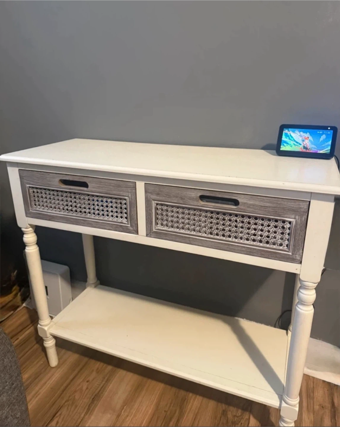 White Console Table with Two Cane Drawers