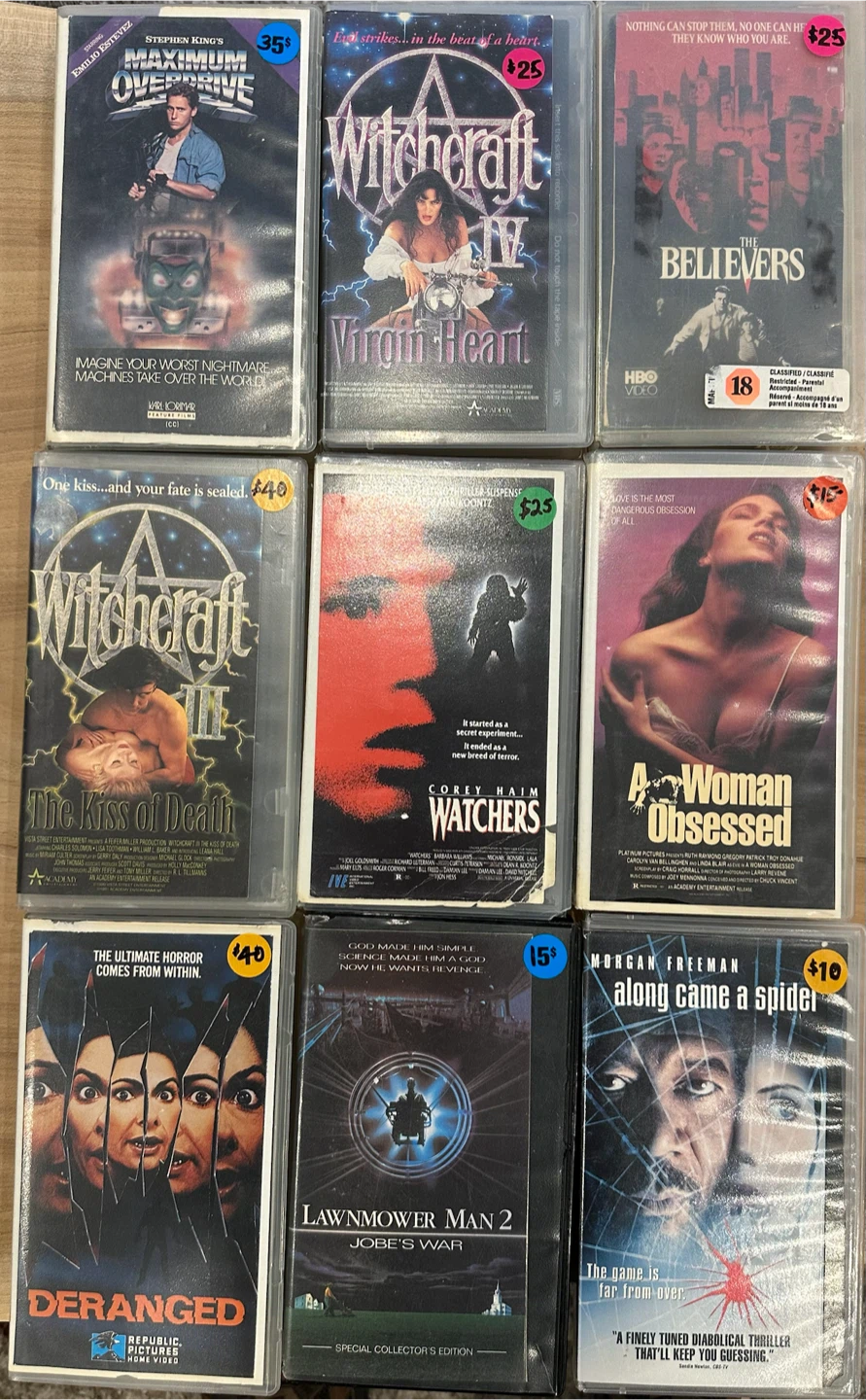Large Collection of Vintage Horror and Thriller VHS Tapes